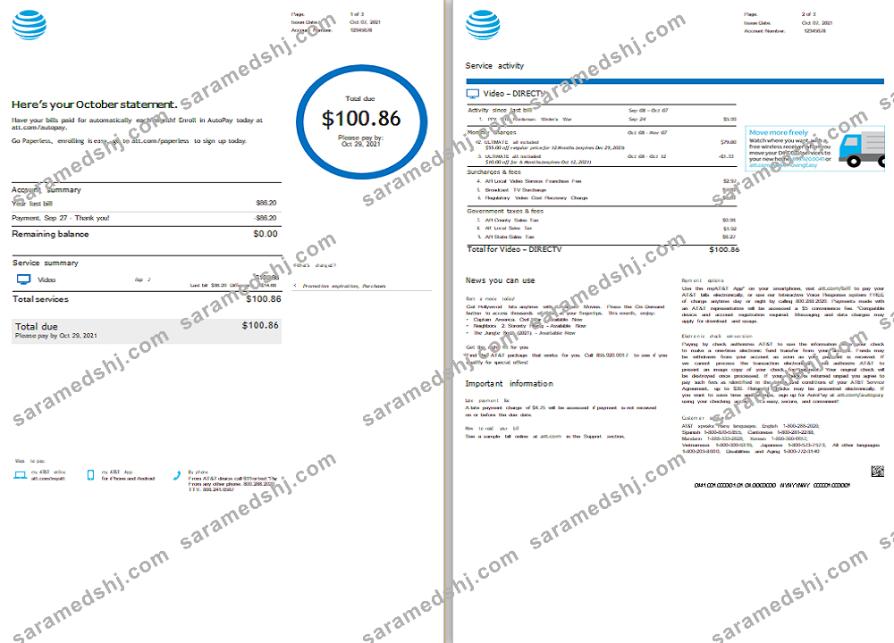 USA AT&T invoice